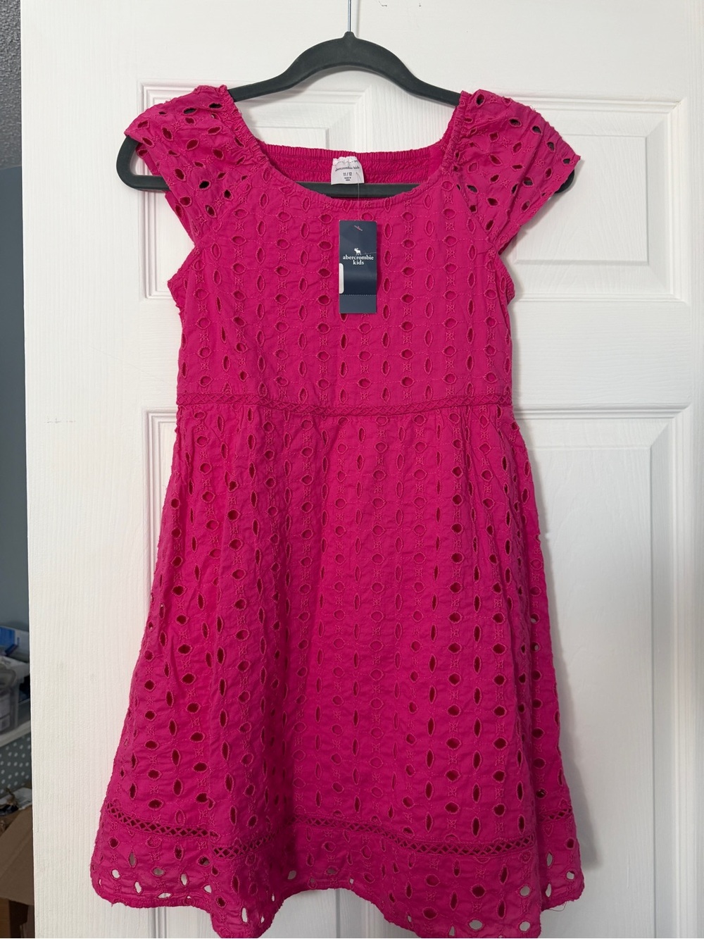 NWT! abercrombie kids hot pink eyelet fit-and-flare dress